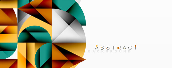 Poster - Geometric shapes create dynamic composition. Orange, teal, gray colors dominate design. Modern abstract background suitable various projects.