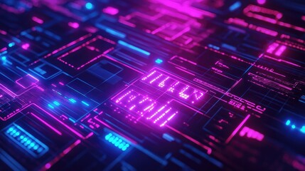 Aufkleber - Futuristic digital interface with glowing neon lines and data streams