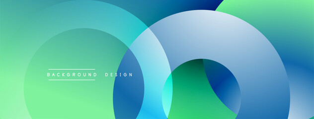 Poster - Abstract design features overlapping circles. Gradient colors blend blue, green hues. Modern aesthetic, clean presentation. Minimalist style.
