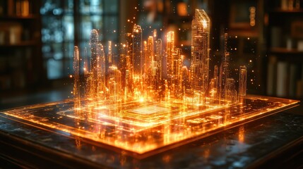 Poster - Futuristic Cityscape Emerging from a Microchip, Digital Metropolis