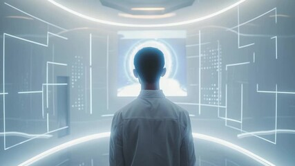Poster - Exploring advanced technology in a futuristic environment with immersive visual displays