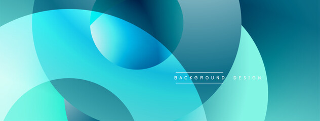 Poster - Abstract blue shapes overlap, creating dynamic visual effect. Modern design features soft gradients, smooth transitions. Background includes text elements.