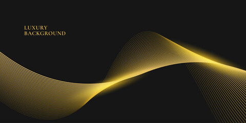 Wall Mural - abstract luxury with shining gold lines waves on black background. futuristic background of flowing 