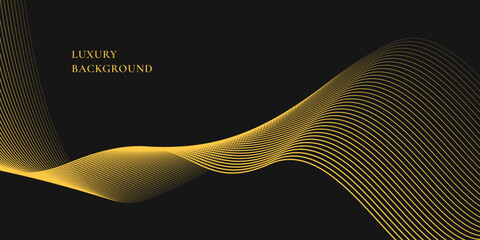 Wall Mural - abstract luxury with shining gold lines waves on black background. futuristic background of flowing 