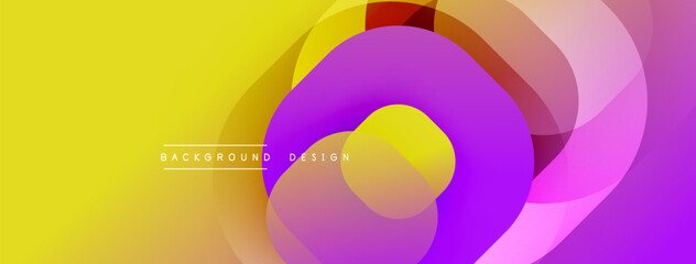 Poster - Abstract colorful layers create dynamic background. Yellow, purple, pink hues blend smoothly, forming circular shapes. Modern design element.