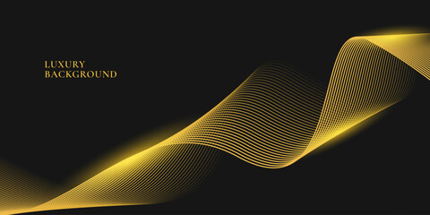 Wall Mural - abstract luxury with shining gold lines waves on black background. futuristic background of flowing 