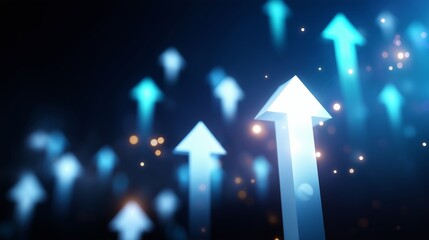 Poster - Dynamic blue arrows representing growth and upward movement against a dark background