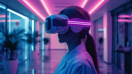 Poster - Exploring virtual reality technology in a futuristic setting with immersive lighting