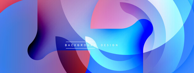 Poster - Abstract fluid shapes overlap, creating vibrant color gradients. Design features blue, pink, purple hues. Modern aesthetic.
