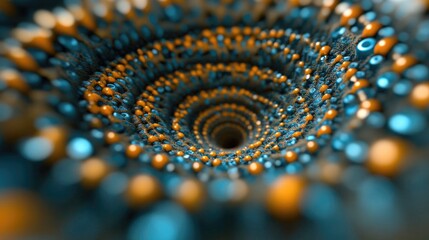 Poster - Abstract swirling tunnel of vibrant blue and orange spheres