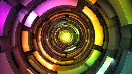 Poster - Abstract swirling colorful tunnel of light and geometric shapes