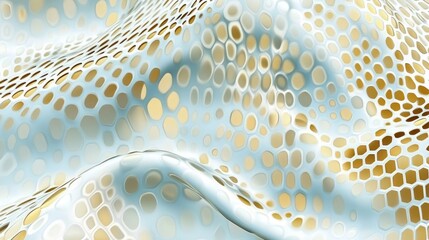 Poster - Abstract wavy surface with light blue and gold perforated pattern