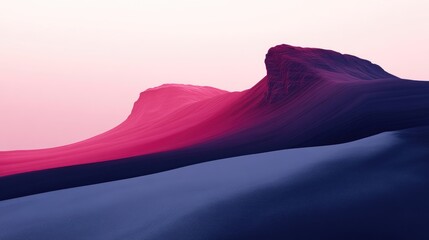 Poster - Surreal pink and blue abstract landscape; undulating hills under a soft, light sky