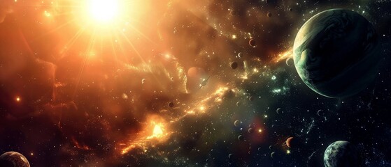 space wallpapers hd wallpapers. a space scene with planets and a bright sun. ai generated