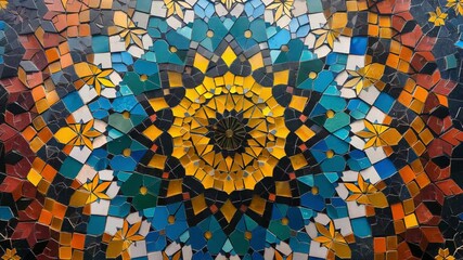 Poster - Intricate mosaic design featuring vibrant colors and geometric patterns in a decorative installation