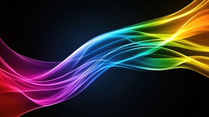 Poster - Vibrant rainbow wave abstract art on black background