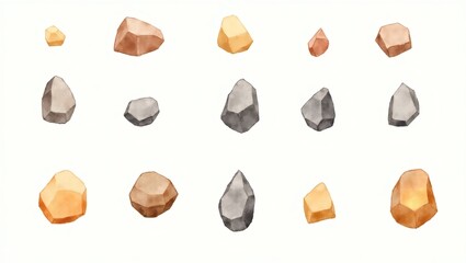 Aufkleber - Collection of watercolor rocks in various shapes and colors