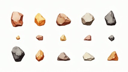 Aufkleber - a variety of stones with unique shapes and textures. Displaying a collection of naturally formed rocks in an artistic presentation.