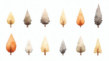 Poster - a collection of watercolor trees in autumnal hues, perfect for adding a touch of natural beauty to your projects. The watercolor texture adds a unique artistic touch
