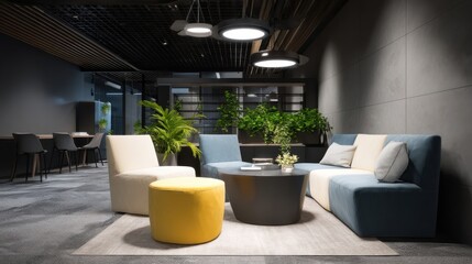 Aufkleber - Modern Office Lounge Area with Comfortable Seating and Plants, Inspiring Workplace Wellness and Employee Collaboration : Generative AI