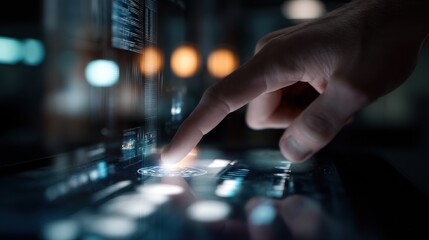 Leinwandbilder - Finger Touching Screen With Data Interface, Representing Digital Transformation and Technological Innovation in Business and Global Connectivity : Generative AI