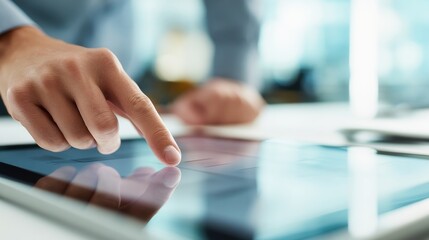 Fototapete - Person Using Tablet for Business Intelligence and Data Analysis, Representing Digital Transformation and Technology Solutions in a Modern Office Environment : Generative AI