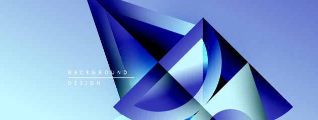 Poster - Abstract blue geometric shapes overlap. Gradient background creates depth, modern design element. Minimalist style, clean lines present.