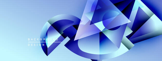 Aufkleber - Abstract geometric shapes overlap, creating dynamic blue gradient background. Modern design elements suggest technology, innovation.