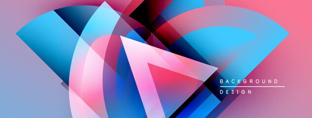 Poster - Abstract geometric shapes overlap, creating vibrant pinks, blues, purples. Modern design with gradient effects, dynamic composition.