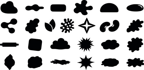 Black blob shapes, abstract organic forms, vector illustration. Modern blob shape design elements isolated on white background. Unique, artistic, creative, trendy, stylish, versatile