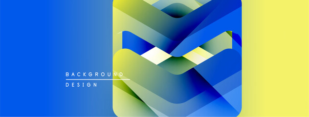 Aufkleber - Abstract geometric shapes, vibrant blue, yellow gradients. Modern design elements create dynamic visual texture. Background features text labels.