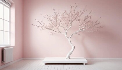 Aufkleber - Serene Minimalist Room with Decorative Tree
