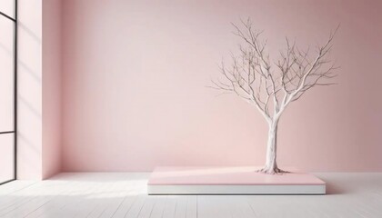 Aufkleber - Minimalist Interior Design: A Bare Tree on a Pink Platform