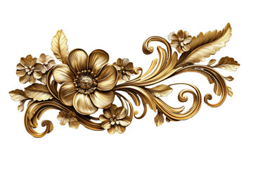 Poster - Elegant golden floral design featuring intricate swirls, leaves, and blossoms, perfect for decorative or artistic applications in both digital and print formats