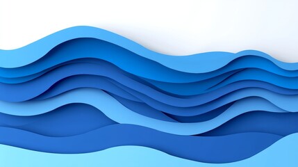 Poster - Abstract Background, Dynamic Fluid Paper Cut Waves Flowing Seamlessly in Blue and Mint Tones