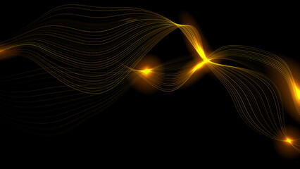Fototapete - Bright orange minimal wavy glowing lines abstract futuristic tech background