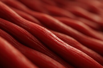 Poster - Detailed Close-Up of Red Muscle Fibers Showcasing Texture and Structure Under Soft Lighting During Late Afternoon