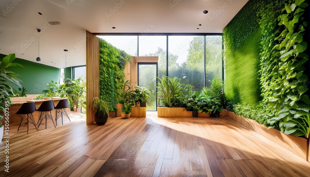 Ilustração indoor vertical gardens biophilic design eco friendly modern ...