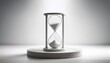 © IrenaBlechova - minimalist white hourglass on platform against a white background with soft light use for concepts of time deadlines or product presentation with a clean look