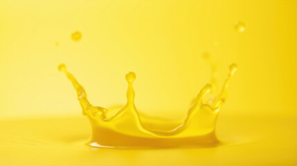 Poster - Vibrant splash of yellow liquid creates stunning crown shape against bright yellow background, evoking sense of energy and freshness