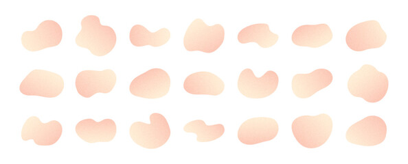 Fototapete - Collection of pastel liquid shapes in peach pink colors. Soft gradient blob elements with grainy texture on white background.