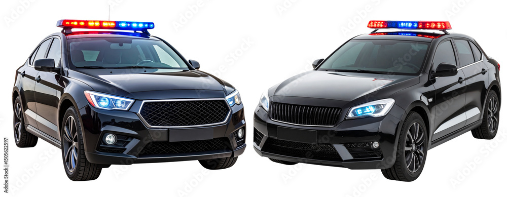 Modern Black Police Cruiser with Flashing Lights, isolated on ...
