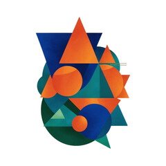 Poster - Abstract geometric art print with triangles circles and modern shapes in blue orange and green colors design