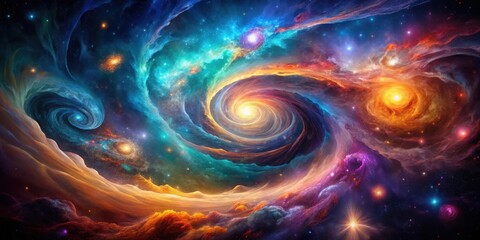Wall Mural - Colorful Nebula Swirls on Dark Space Background , cosmic swirls