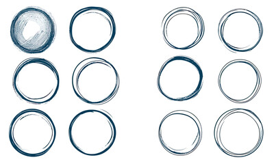 Poster - Set of hand drawn sketch circles with rough uneven brush strokes and pencil sketch effects isolated on white background for design elements and artistic decoration vector illustration