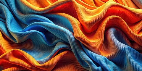 Canvas Print - vibrant orange and blue fabric waves create a mesmerizing abstract pattern , fabric, waves, fabric, 