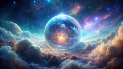 Wall Mural - Glowing Orb Amidst Ethereal Gas Clouds, dreamy, nebula,  dreamy,nebula, starry night, celestial body, space scene