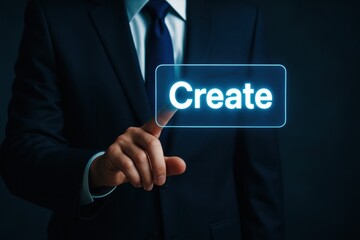 Poster - A businessman demonstrates decision-making and strategy by engaging with a digital interface to foster innovation and business growth
