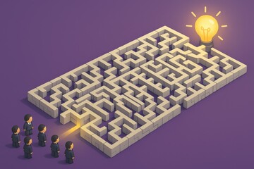 Poster - This strategic maze illustrates the complex decision process in business where thoughtful planning and leadership illuminate the path to innovation and success