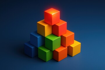 Poster - This symbolizes business strategy and decision-making through a structured pyramid colorful cubes illustrating growth and innovative teamwork